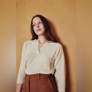 First Rite Seed Stitch Henley Cream NWOT small